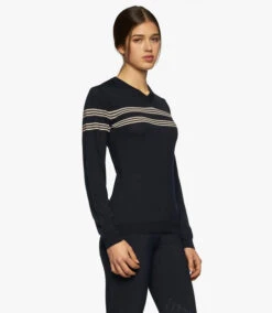 Cavalleria Toscana Merino V-Neck Sweater -Equestrian Clothing Store V neck sweater navy side MAD113 LA035 7901 ct 32139.1650668197