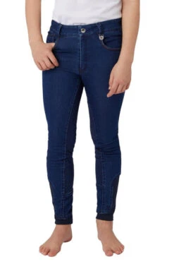 Horze Kids Allison Denim Breeches Full Seat -Equestrian Clothing Store allison denim fs denim blue front 36683 DNB horze 74633.1654111856