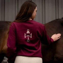 TKEQ Athletic Motif Sweatshirt -Equestrian Clothing Store athletic motif sweatshirt burgundy back ATH MOTIF tkeq 96153.1668466302