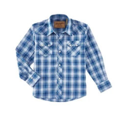 Wrangler Boys Retro Snap Plaid Shirt 7 Wrangler Boys Retro Snap Plaid Shirt -Equestrian Clothing Store boys retro plaid snap LS blue dream 112314912 wrangler 55193.1654211513