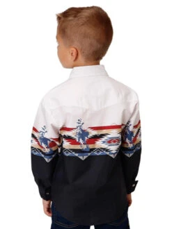 Roper Boys Border Print Snap Shirt -Equestrian Clothing Store boys rider border ls black back 0303004210400 roper 55661.1663122853