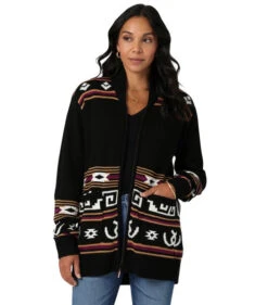 Wrangler Bronc Zip Cardigan Sweater -Equestrian Clothing Store bronc cardigan sweater black front 112335804 wrangler 77357.1689990898