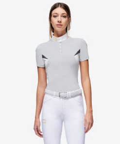 RG Button Competition Polo Short Sleeve -Equestrian Clothing Store button competition polo ss lt.grey front POW003 JS001 8100 cavalleria toscana 56078.1670277312
