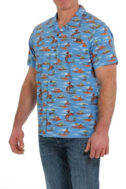 Men's Cinch Camp Tumbleweed Bronc Shirt -Equestrian Clothing Store camp tumbleweed bronc ss blue side MTW1401024 cinch 31048.1678752980