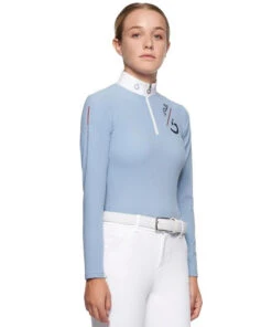 Cavalleria Toscana Girls Team Zip Long Sleeve Polo -Equestrian Clothing Store chd team zip polo ls light blue side POA068 JE022 7C00 CT 31346.1649016539
