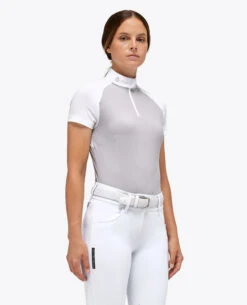 Cavalleria Toscana Mitered Competition Polo Short Sleeve -Equestrian Clothing Store compet polo mitered ss lt.grey side POD308 JE158 8100 cavalleria toscana 91615.1664058084
