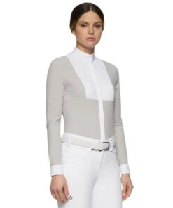 Cavalleria Toscana Crochet Bib Long Sleeve Shirt -Equestrian Clothing Store crochet bib LS shirt grey front CAD131 JE140 8100 CT 69848.1649191666