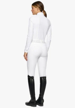 Cavalleria Toscana Perforated Insert Shirt Long Sleeve -Equestrian Clothing Store ct perforated insert ls white navy back CAD216 JE022 0179 cavalleria toscana 65215.1660260131