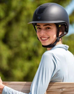 Tipperary Devon UltraMatte Helmet With MIPS -Equestrian Clothing Store devon helmet wide mips black lifestyle tipperary 81144.1632683633