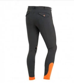 Schockemohle Men's Draco Knee Patch Breeches -Equestrian Clothing Store draco grip breech grey orange back schockemohle 92894.1552753901