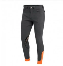 Schockemohle Men's Draco Knee Patch Breeches -Equestrian Clothing Store draco grip breech grey orange front schockemohle 08568.1552753908