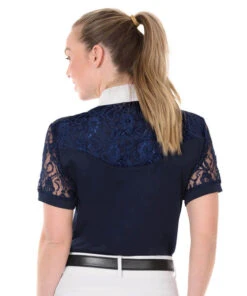 Ovation Elegance Lace Short Sleeve Show Shirt -Equestrian Clothing Store elegance lace ss navy rider back 471198 ovation 65380.1626029095