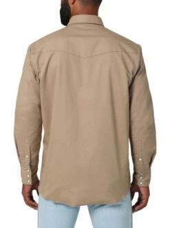 Men's Wrangler Flannel Lined Work Shirt -Equestrian Clothing Store flannel lined workshirt brn.khak back 112330931 wrangler 10397.1689642255