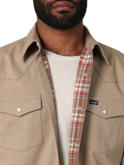 Men's Wrangler Flannel Lined Work Shirt -Equestrian Clothing Store flannel lined workshirt brn.khak detail 112330931 wrangler 42487.1689642264