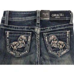 Girls Grace In LA Paisley Horse Pocket Jean -Equestrian Clothing Store girl horse embroidery jean back pocket grace la 58153.1690414713