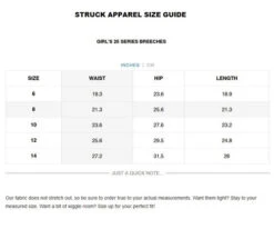 Struck Girls 25 Series Breeches -Equestrian Clothing Store girls 25 series breech size guide struck 04612.1650497174