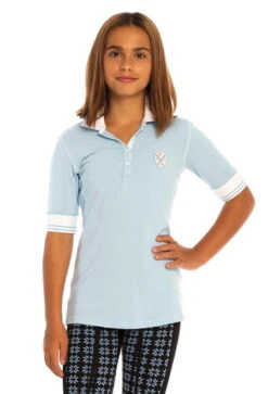 Girls Goode Rider Champion Polo -Equestrian Clothing Store girls champion polo blue sky front 18046 G 2342 goode rider 30887.1650826483