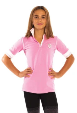 Girls Goode Rider Champion Polo -Equestrian Clothing Store girls champion polo pink front 18046 G 2306 goode rider 04219.1650826481