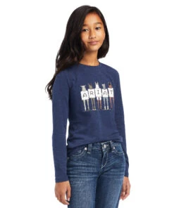 Ariat Girls Fan Club Tee Long Sleeve -Equestrian Clothing Store girls fan club tee ls navy.hth front 10041252 ariat 93903.1661303754