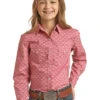 Panhandle Girls Geometric Horse Print Shirt -Equestrian Clothing Store girls geometric horse ls rose front RSGSOSRYTY powder river 88609.1668484510