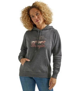 Wrangler Horse Stampede Hoodie -Equestrian Clothing Store horse hoodie caviar front 112336437 wrangler 12880.1689452359