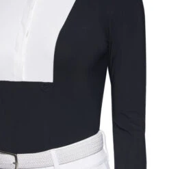 Cavalleria Toscana Hunter Competition Shirt Long Sleeve -Equestrian Clothing Store hunter competition LS navy closeup CAD191 JE002 7901 CT 83725.1690564918