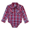 Baby Wrangler Plaid Snap Shirt Onesie -Equestrian Clothing Store infant plaid onesie red front 112317700 wrangler 64430.1656100988