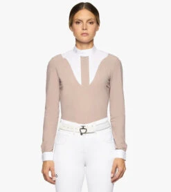Cavalleria Toscana Bib Insert Competition Shirt Long Sleeve -Equestrian Clothing Store jersey bib compet ls blush white front CAD212 JE022 1A00 cavalleria toscana 42316.1659805946