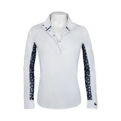 RJ Classics Lauren Junior Show Shirt -Equestrian Clothing Store jr lauren show shirt hearts navy front LA680Q J rjclassics 79495.1609193579