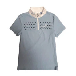 Girls Cavalleria Toscana Flock Dot Polo Short Sleeve -Equestrian Clothing Store kid flock print polo ss blue front POA076 JE152 7C00 CT 84158.1656715974