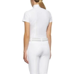 Girls Cavalleria Toscana Flock Dot Polo Short Sleeve -Equestrian Clothing Store kid flock print polo ss white back POA076 JE152 0001 16866.1656714388