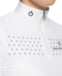 Girls Cavalleria Toscana Flock Dot Polo Long Sleeve -Equestrian Clothing Store kid flock print polo ss white front detail POA077 JE152 0001 08790.1659719981