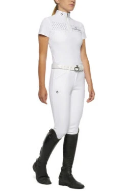 Girls Cavalleria Toscana Flock Dot Polo Short Sleeve -Equestrian Clothing Store kid flock print polo ss white side POA076 JE152 0001 cavalleria toscana 63357.1656714391