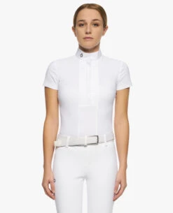 Girls Cavalleria Toscana Pleated Competition Shirt Short Sleeve -Equestrian Clothing Store kid pleated compet ss white front CAA033 JE022 0001 cavalleria toscana 65875.1670881162