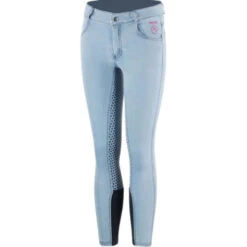 Horze Kids Annika Denim Full Seat Breeches -Equestrian Clothing Store kids denim FS lt blue front 36099 LB horze 72909.1619990932