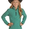 Powder River Kids Fleece Pullover -Equestrian Clothing Store kids honeycomb 1 4 zip jade front K1 1046 powder river 56935.1641680366