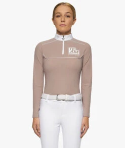 Cavalleria Toscana Girls Team Daytona Polo Long Sleeve -Equestrian Clothing Store kids team daytona polo ls blush front POA082 JE022 1A00 cavalleria toscana 12457.1661569399