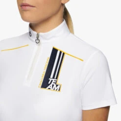 Kids Cavalleria Toscana Team Daytona Polo Short Sleeve -Equestrian Clothing Store kids team daytona polo ss white front detail POA080 JE152 0001 cavalleria toscana 72368.1661020657