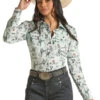 Rock & Roll Dale Brisby Mint Cactus Print Shirt -Equestrian Clothing Store lds brisby cactus ls mint front RRWSOSR0Q7 rock n roll denim 01837.1677356904