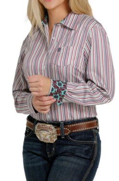 Cinch Ladies Tencel Print Shirt -Equestrian Clothing Store lds stripe ls multi side MSW9164180 cinch 74906.1652987302