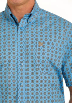 Men's Cinch Geo Print Shirt Short Sleeve -Equestrian Clothing Store medallion print ss blue detail MTW1111423 cinch 01836.1684806049