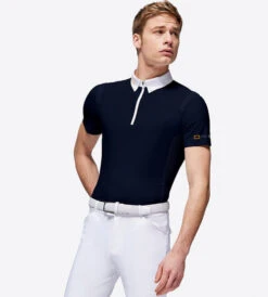 Men's RG Zip Competition Polo Short Sleeve -Equestrian Clothing Store mens competition zip polo ss navy front POM005 JS001 7901 cavalleria toscana 11545.1670292336