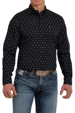 Cinch Modern Fit Print Shirt Long Sleeve -Equestrian Clothing Store moder fit print ls navy front MTW1347045 miller 93422.1652992351