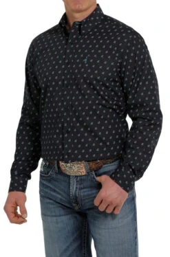 Cinch Modern Fit Print Shirt Long Sleeve -Equestrian Clothing Store moder fit print ls navy side MTW1347045 miller 16410.1652992350