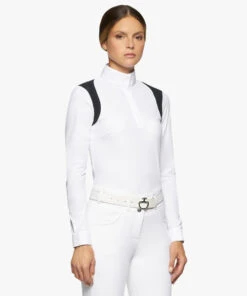 Cavalleria Toscana Perforated Insert Shirt Long Sleeve -Equestrian Clothing Store perforated insert ls white navy side CAD216 JE022 0179 CT 83589.1660260144