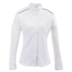 Ovation Performance Long Sleeve Show Shirt -Equestrian Clothing Store performance LS white navy 471225 ovation 93917.1622923384