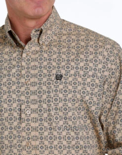 Men's Cinch Khaki Geo Print Shirt Long Sleeve 10 Men's Cinch Khaki Geo Print Shirt Long Sleeve -Equestrian Clothing Store print shirt ls khaki detail MTW1105532 cinch 59727.1677603793