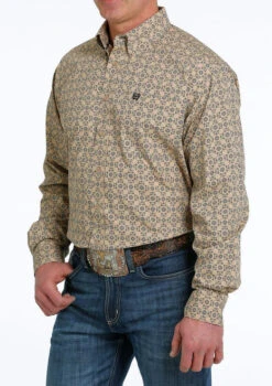 Men's Cinch Khaki Geo Print Shirt Long Sleeve 11 Men's Cinch Khaki Geo Print Shirt Long Sleeve -Equestrian Clothing Store print shirt ls khaki side MTW1105532 cinch 73232.1677603798