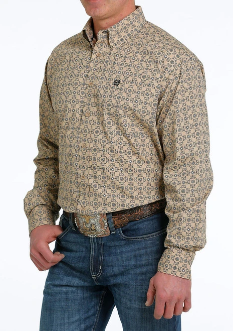 Men's Cinch Khaki Geo Print Shirt Long Sleeve 7 Men's Cinch Khaki Geo Print Shirt Long Sleeve - Image 5