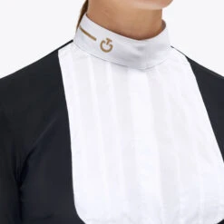 Cavalleria Toscana REVO Pleated Bib Show Shirt -Equestrian Clothing Store revo pleated bib ls black front detail CAD210 JC031 9999 cavalleria toscana 99831.1659823873